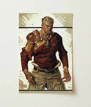Detailed Oil Painting Canvas Muscular Blond-haired Man Vintage Football Hero, Joseph Christian Leyendecker, Turns, American Player, Filled