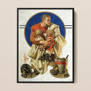 Football Player - J. C. Leyendecker Kunstdruck / Leinwand, 12x16’’ / 31x41cm / Schwarzer Rahmen, Poster-Drucke & visuelle Kunstwerke, Toby Leon