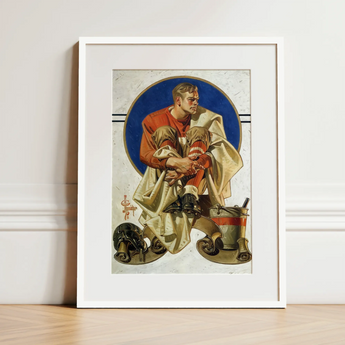 Football Player - J. C. Leyendecker Kunstdruck / Leinwand, 12x16’’ / 31x41cm / Weißer Rahmen / Passepartout, Poster-Drucke & visuelle Kunstwerke, Toby