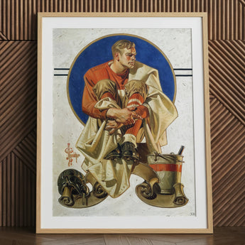 Football Player - J. C. Leyendecker Kunstdruck / Leinwand, 24x32’’ / 61x81cm / Naturrahmen / Passepartout, Poster-Drucke & visuelle Kunstwerke, Toby