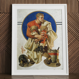 Football Player - J. C. Leyendecker Kunstdruck / Leinwand, 24x32’’ / 61x81cm / Weißer Rahmen / Passepartout, Poster-Drucke & visuelle Kunstwerke, Toby