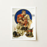 Football Player - J. C. Leyendecker Art Print / Canvas, Scarlet Jersey Burns, Coal Held, Winter Air, Prints