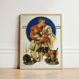 Football Player - J. C. Leyendecker Art Print / Canvas Framed Orange Jersey Beige, Scarlet Burns, Coal Held, Winter Air, Prints