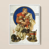 Football Player - J. C. Leyendecker Art Print / Canvas Framed Orange Jersey Beige, Scarlet Burns, Coal Held, Winter Air, Prints