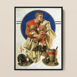 Football Player - J. C. Leyendecker Art Print / Canvas Framed Vintage-style Painting Orange Jersey Beige, Scarlet Burns, Coal Held, Winter