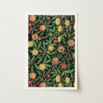 Four Fruits too - William Morris Botanicals Art Print / Canvas Framed Dense Botanical Illustration Peaches Pomegranates Dark Morris’s,
