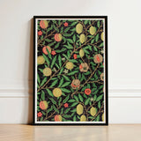 Four Fruits too - William Morris Botanicals Art Print / Canvas Framed Artwork Detailed Botanical Illustration Peaches Pomegranates Leaves