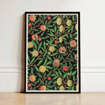 Four Fruits too - William Morris Botanicals Art Print / Canvas Framed Artwork Detailed Botanical Illustration Peaches Pomegranates Leaves