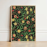 Four Fruits too - William Morris Botanicals Art Print / Canvas Framed Artwork Dense Botanical Illustration Pomegranates Leaves Black