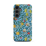 Four Fruits - William Morris Aesthetic Phone Case Samsung Galaxy S24 Plus / Matte Vibrant Blue Phone Case Adorned Detailed Botanical