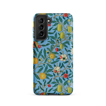 Four Fruits - William Morris Aesthetic Phone Case Samsung Galaxy S21 / Matte Vibrant Blue Phone Case Adorned Detailed Botanical Pattern