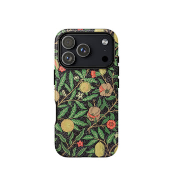 Four Fruits too - William Morris Aesthetic Phone Case Iphone 17 Pro / Matte Black Floral Iphone Case Green Leaves Red Flowers William