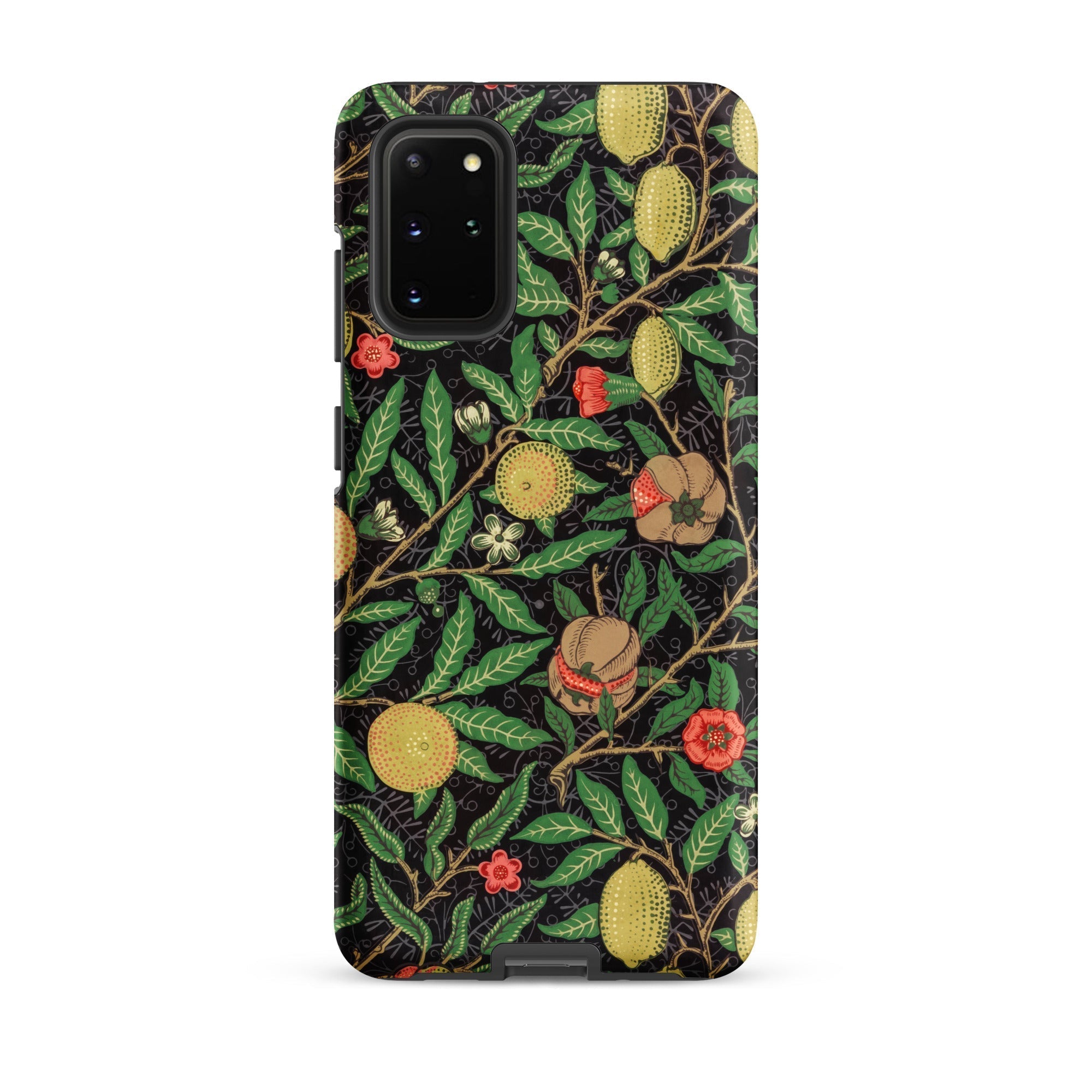 Four Fruits too William Morris Aesthetic Samsung Case, Galaxy S20 Plus / Matte, Black Smartphone Case Vibrant Botanical Pattern Leaves