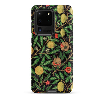 Four Fruits too - William Morris Aesthetic Samsung Case, Galaxy S20 Ultra / Matte, Black Smartphone Case Adorned Vibrant Floral Fruit