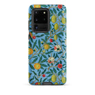 Four Fruits William Morris Aesthetic Samsung Case, Galaxy S20 Ultra / Matte, Smartphone Case Blue Background Colorful Floral Fruit Pattern