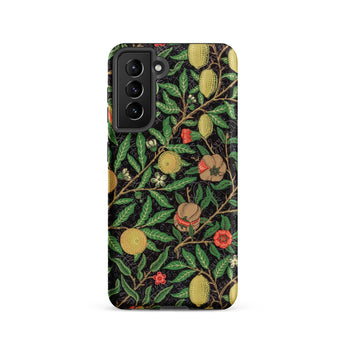 Four Fruits too - William Morris Aesthetic Samsung Case, Galaxy S21 / Matte, Black Smartphone Case Vibrant Botanical Pattern Lemons