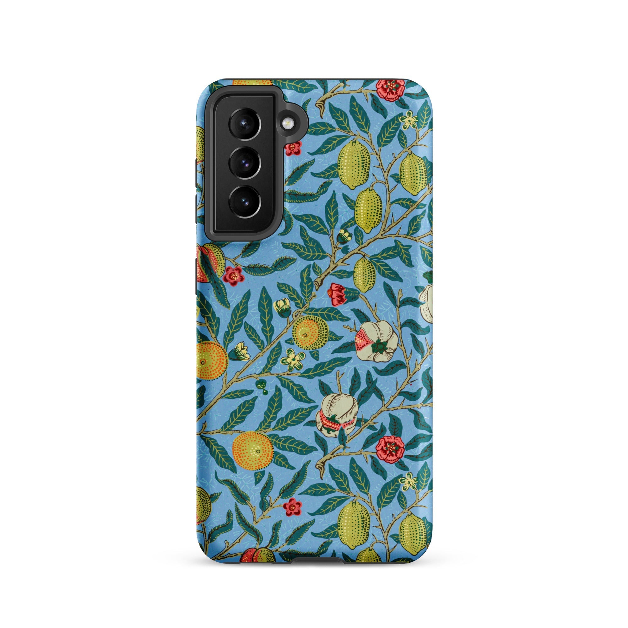 Four Fruits William Morris Aesthetic Samsung Case, Galaxy S21 / Matte, Smartphone Case Blue Background Pattern Lemons Oranges Flowers