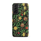 Four Fruits too William Morris Aesthetic Samsung Case, Galaxy S21 Plus / Matte, Black Smartphone Case Dark Floral Fruit Pattern