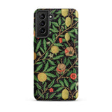 Four Fruits too - William Morris Aesthetic Samsung Case, Galaxy S21 Plus / Matte, Black Smartphone Case Dark Floral Fruit Pattern