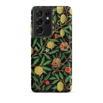 Four Fruits too - William Morris Aesthetic Samsung Case, Galaxy S21 Ultra / Matte, Smartphone Case Dark Background Vibrant Pattern Lemons