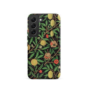 Four Fruits too - William Morris Aesthetic Samsung Case, Galaxy S22 / Matte, Black Phone Case Dark Green Botanical Pattern Yellow