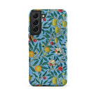 Four Fruits William Morris Aesthetic Samsung Case, Galaxy S22 Plus / Matte, Smartphone Case Blue Background Pattern Lemons Oranges Flowers