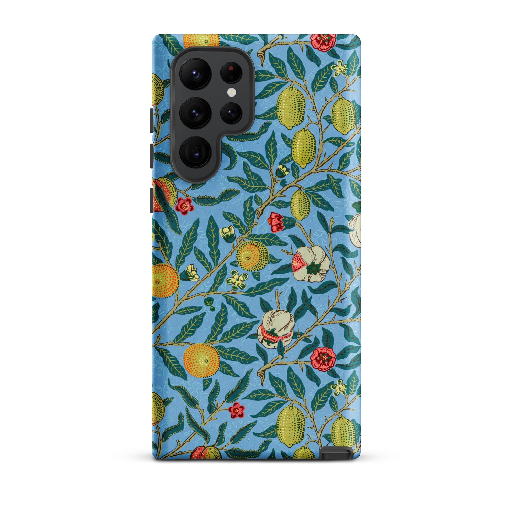 Four Fruits William Morris Aesthetic Samsung Case, Galaxy S22 Ultra / Matte, Smartphone Light Blue Case Adorned Pattern Green Leaves