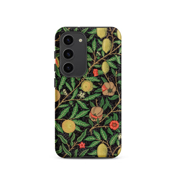 Four Fruits too - William Morris Aesthetic Samsung Case, Galaxy S23 / Matte, Phone Case Intricate Pattern Fruits Leaves Dark Background