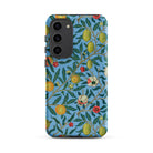 Four Fruits William Morris Aesthetic Samsung Case, Galaxy S23 Plus / Matte, Light Blue Smartphone Case Pattern Green Leaves Yellow