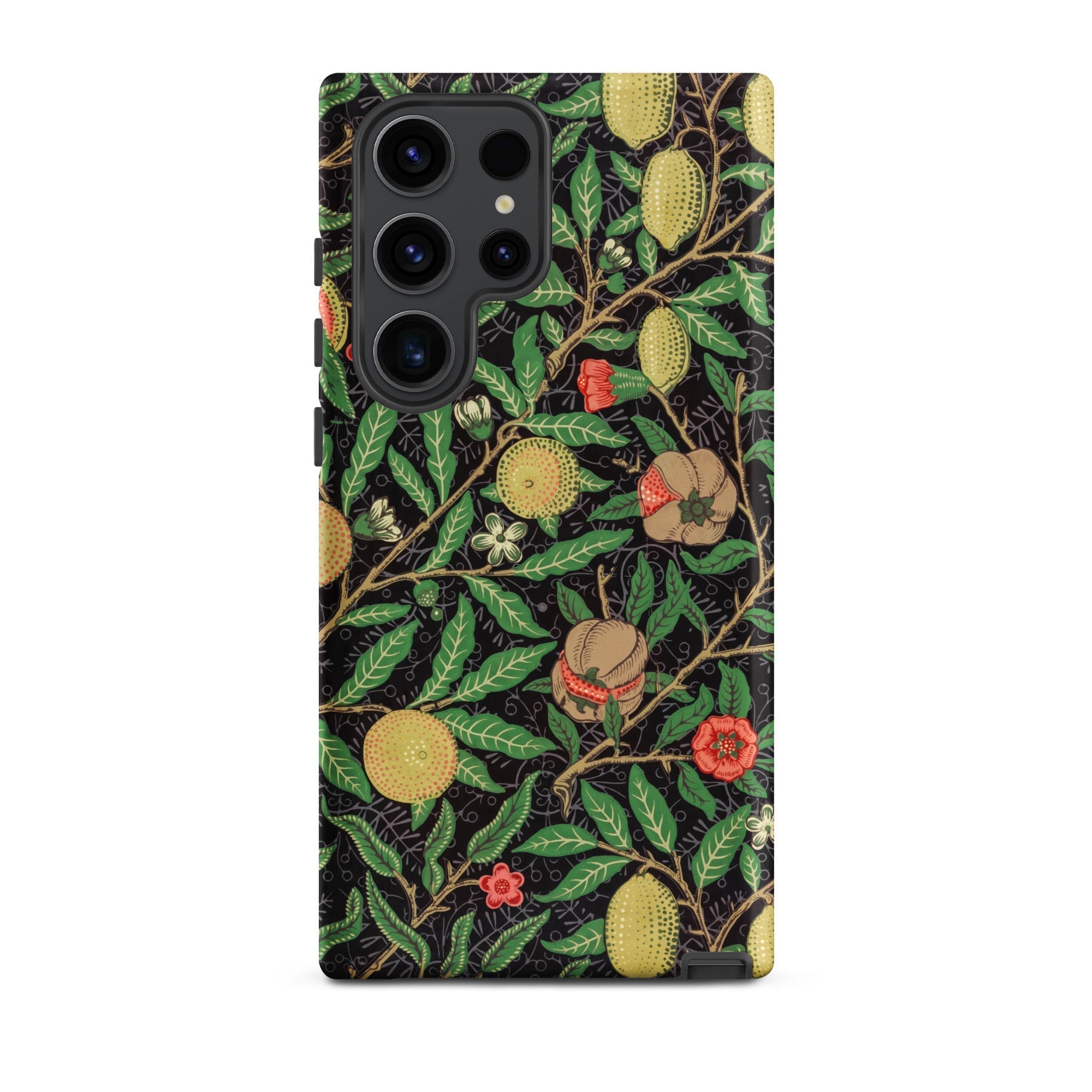 Four Fruits too William Morris Aesthetic Samsung Case, Galaxy S23 Ultra / Matte, Black Smartphone Case Vibrant Botanical Pattern Yellow