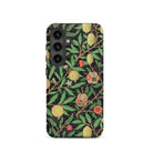 Four Fruits too William Morris Aesthetic Samsung Case, Galaxy S24 / Matte, Smartphone Case Dark Background Pattern Green Leaves Yellow