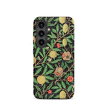 Four Fruits too - William Morris Aesthetic Samsung Case, Galaxy S24 / Matte, Smartphone Case Dark Background Pattern Green Leaves Yellow