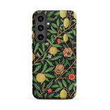 Four Fruits too - William Morris Aesthetic Samsung Case, Galaxy S24 Plus / Matte, Black Smartphone Case Dark Green Leafy Fruit Pattern
