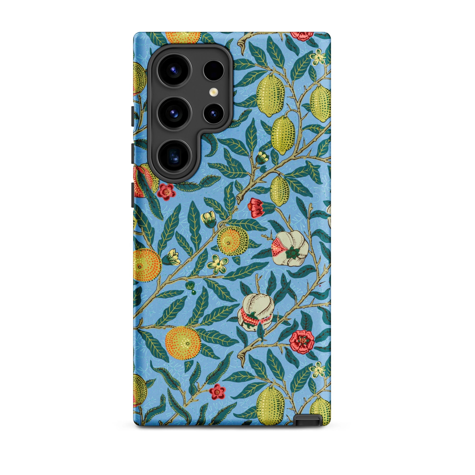 Four Fruits William Morris Aesthetic Samsung Case, Galaxy S24 Ultra / Matte, Smartphone Light Blue Case Pattern Green Leaves Yellow