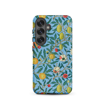 Four Fruits - William Morris Aesthetic Samsung Case, Galaxy S25 / Matte, Phone Case Blue Background Botanical Pattern Lemons Oranges