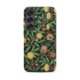 Four Fruits too - William Morris Aesthetic Samsung Case, Galaxy S25 Plus / Matte, Black Smartphone Case Vibrant Pattern Green Leaves Fruits