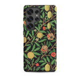 Four Fruits too - William Morris Aesthetic Samsung Case, Galaxy S25 Ultra / Matte, Black Phone Case Vibrant Botanical Pattern Green Leaves