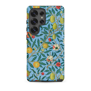 Four Fruits - William Morris Aesthetic Samsung Case, Galaxy S25 Ultra / Matte, Smartphone Case Blue Background Pattern Fruits Flowers