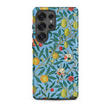 Four Fruits - William Morris Aesthetic Samsung Case, Galaxy S25 Ultra / Matte, Smartphone Case Blue Background Pattern Fruits Flowers
