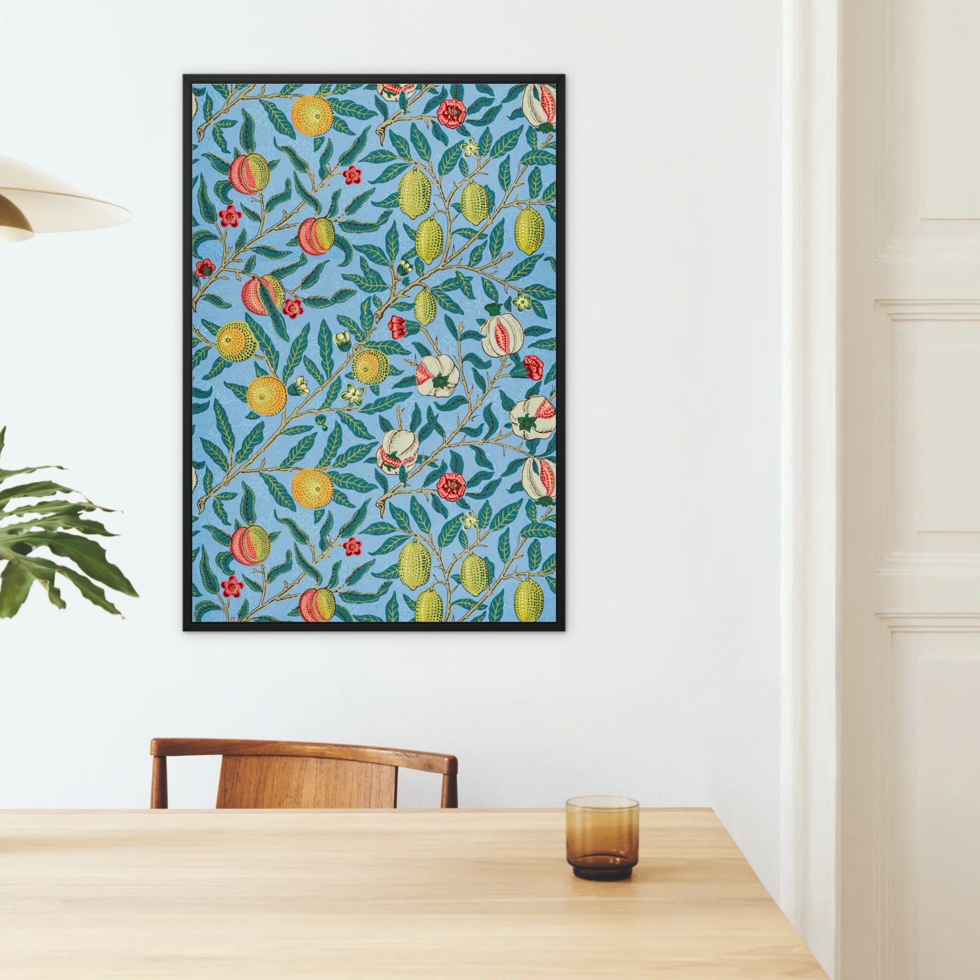 Four Fruits - William Morris Botanical Pattern Framed Canvas, Framed Botanical Art Print Citrus Fruits Flowers Leaves
