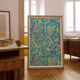 Four Fruits - William Morris Botanicals Art Print / Canvas Framed Artwork Colorful Pattern Citrus Fruits Leaves Turquoise William Morris
