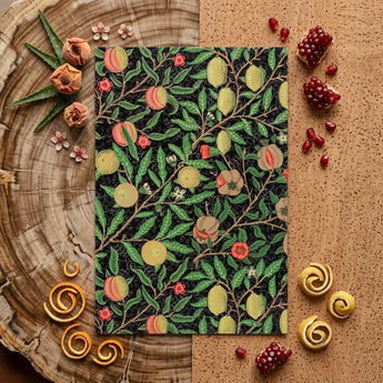 Four Fruits too - William Morris Botanicals Art Print / Canvas Rectangular Notebook Dark Green Cover Intricate Botanical Illustration