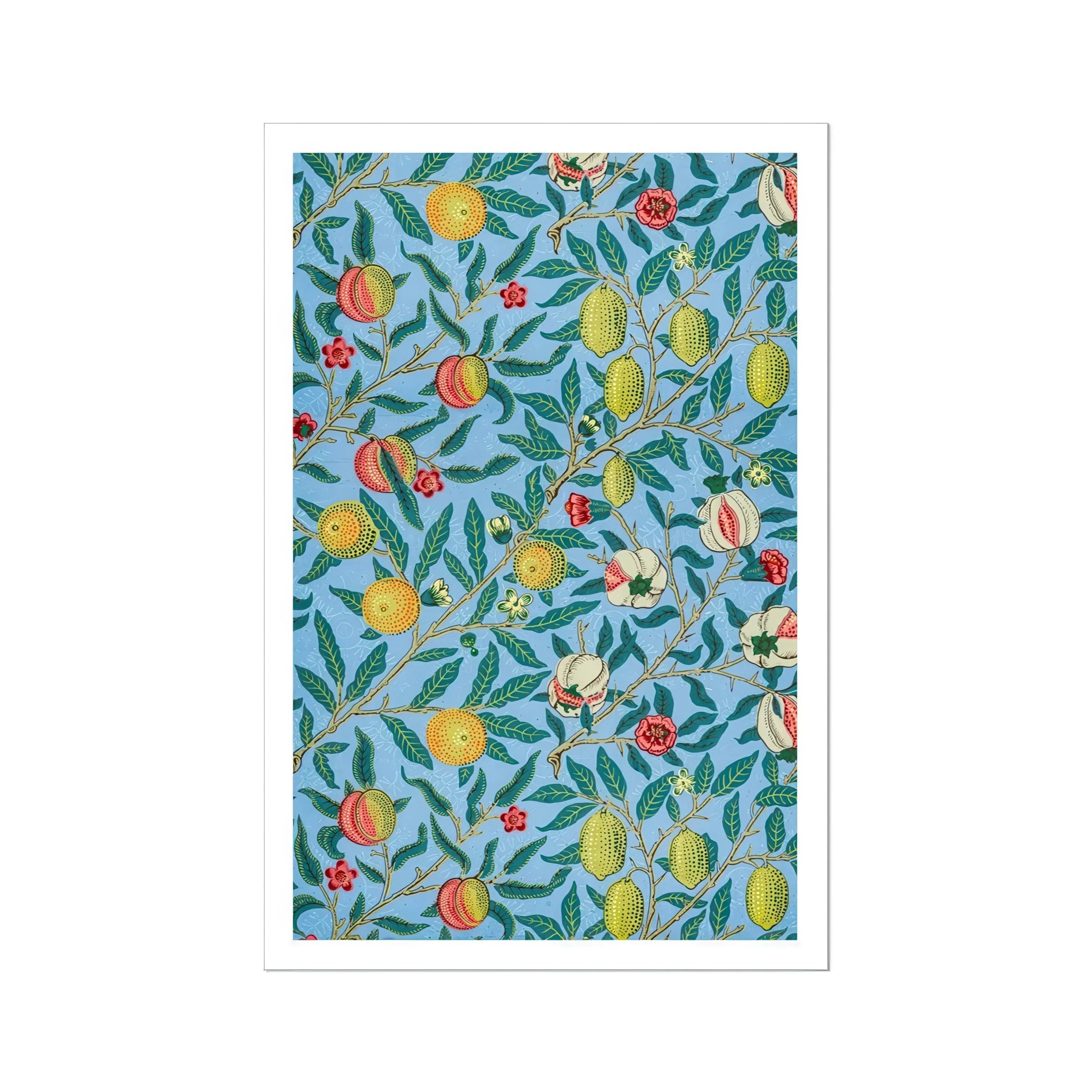 Four Fruits - William Morris Botanicals Art Print, Colorful Floral Fruit Pattern Lemons Oranges Flowers Turquoise
