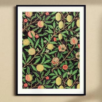 Four Fruits too - William Morris Botanicals Art Print, Framed Botanical Art Print Pattern Peaches Lemons Green