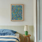 Four Fruits - William Morris Botanicals Art Print, Framed Floral Artwork Blue Background Colorful Leaf Patterns