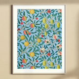 Four Fruits - William Morris Botanicals Art Print, Framed Floral Wallpaper Pattern Citrus Fruits Leaves Berries