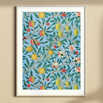Four Fruits - William Morris Botanicals Art Print, Framed Floral Wallpaper Pattern Citrus Fruits Leaves Berries