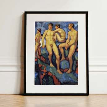Four Young Men - Stampa artistica di Ludwig Von Hofmann su tela, 12x16’’ / 31x41cm / Cornice nera / Passe-partout, Poster, stampe e arte visiva, Toby