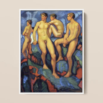 Four Young Men - Stampa artistica di Ludwig Von Hofmann su tela, 12x16’’ / 31x41cm / Cornice bianca, Poster, stampe e arte visiva, Toby Leon