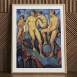 Four Young Men - Stampa artistica di Ludwig Von Hofmann su tela, 24x32’’ / 61x81cm / Cornice naturale / Passe-partout, Poster, stampe e arte visiva, Toby